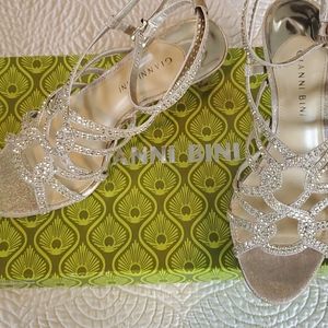 Gianni Bini Lexe Gold Strappy Sandal Heel